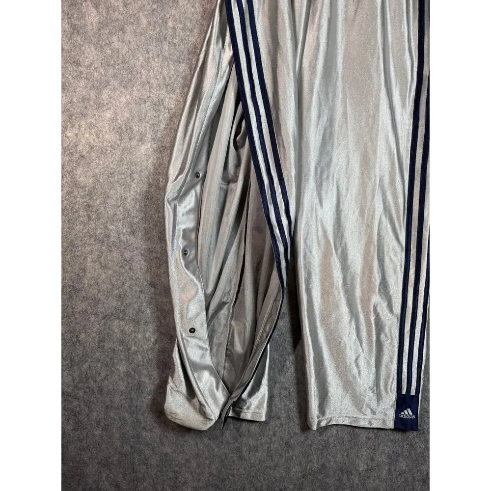 Vintage Adidas Break Away Pants Mens Medium Shiny Silver Blue Baggy Y2K